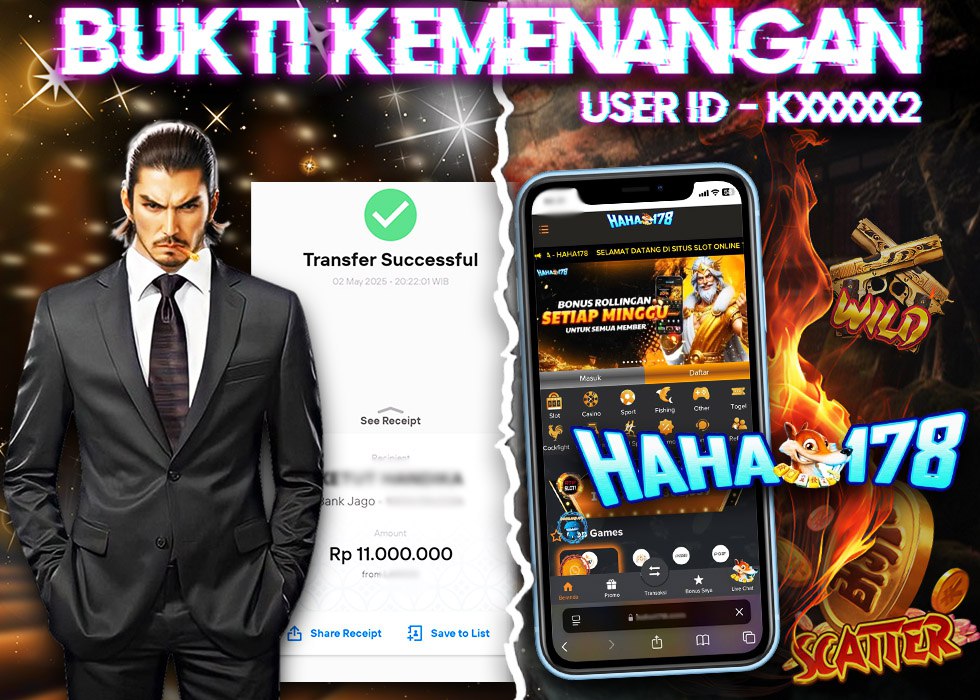 Bukti kemenangan slot Wild Scatter Haha178 sebesar Rp11 juta oleh user ID KXXXXX2